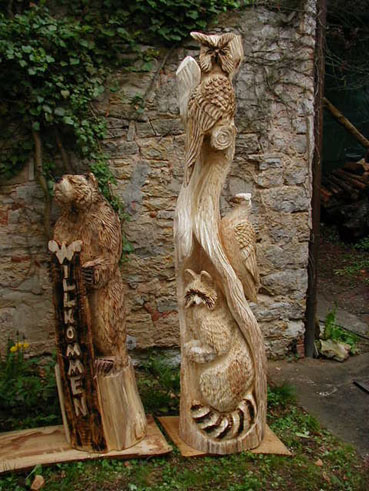 Willkommens B�r und Wildlife Tree mit Eule und Waschb�r